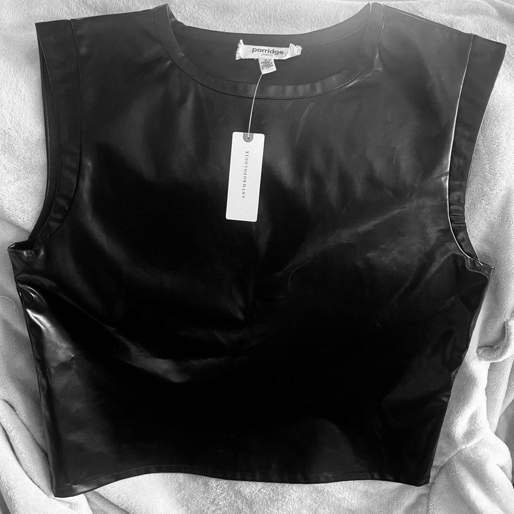 Black Vegan Leather Sleeveless Top from Anthropologie Size S